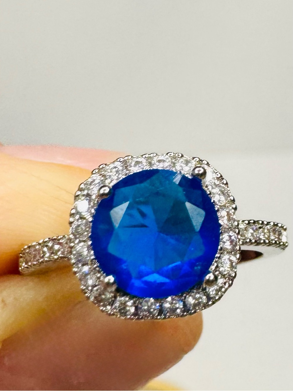Source Unknown Royal Blue Halo Ring with Clear Accents